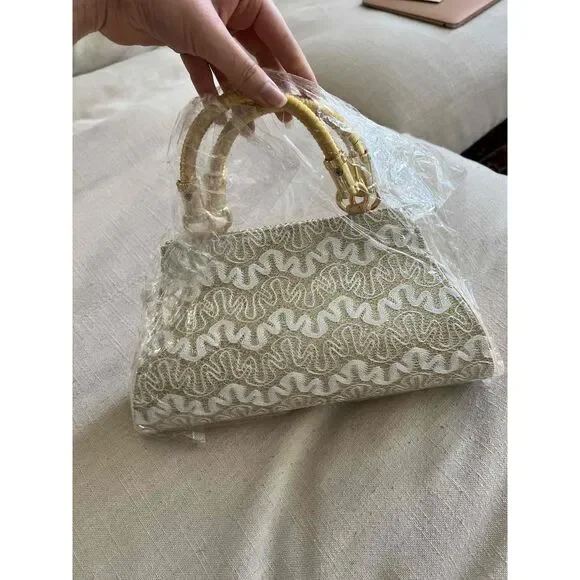 Fashion Womens Gold Beaded Embroidery Top Handle Handbag Size Small - Picture 3 of 3